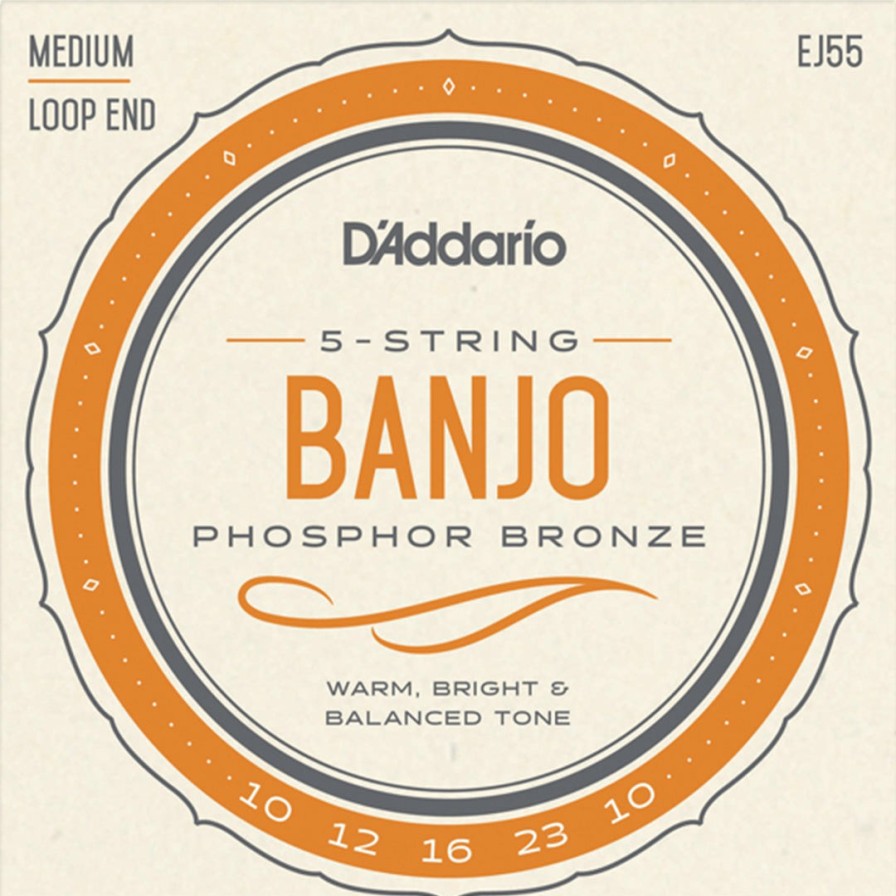 Strings D'Addario Banjo Strings | D'Addario Ej55 Phosphor Bronze 5-String Banjo String Set, Medium