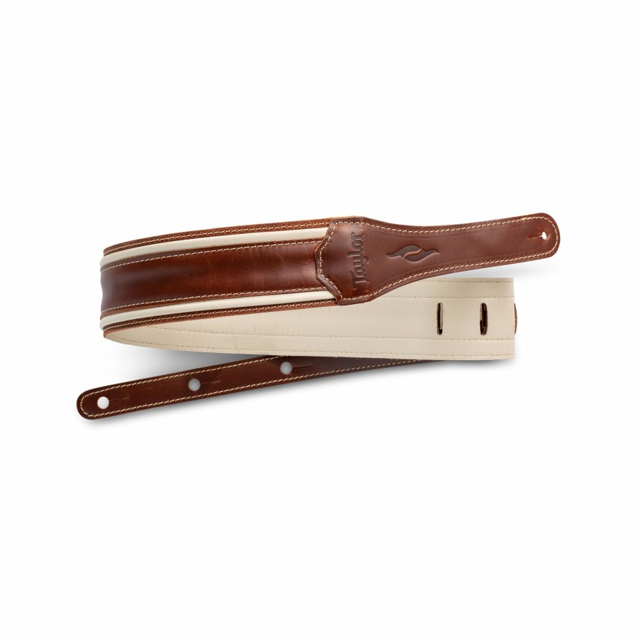 Accessories Taylor Guitars Instrument Straps | Taylor Element 2.5" Leather Guitar Strap - Brown/Cream