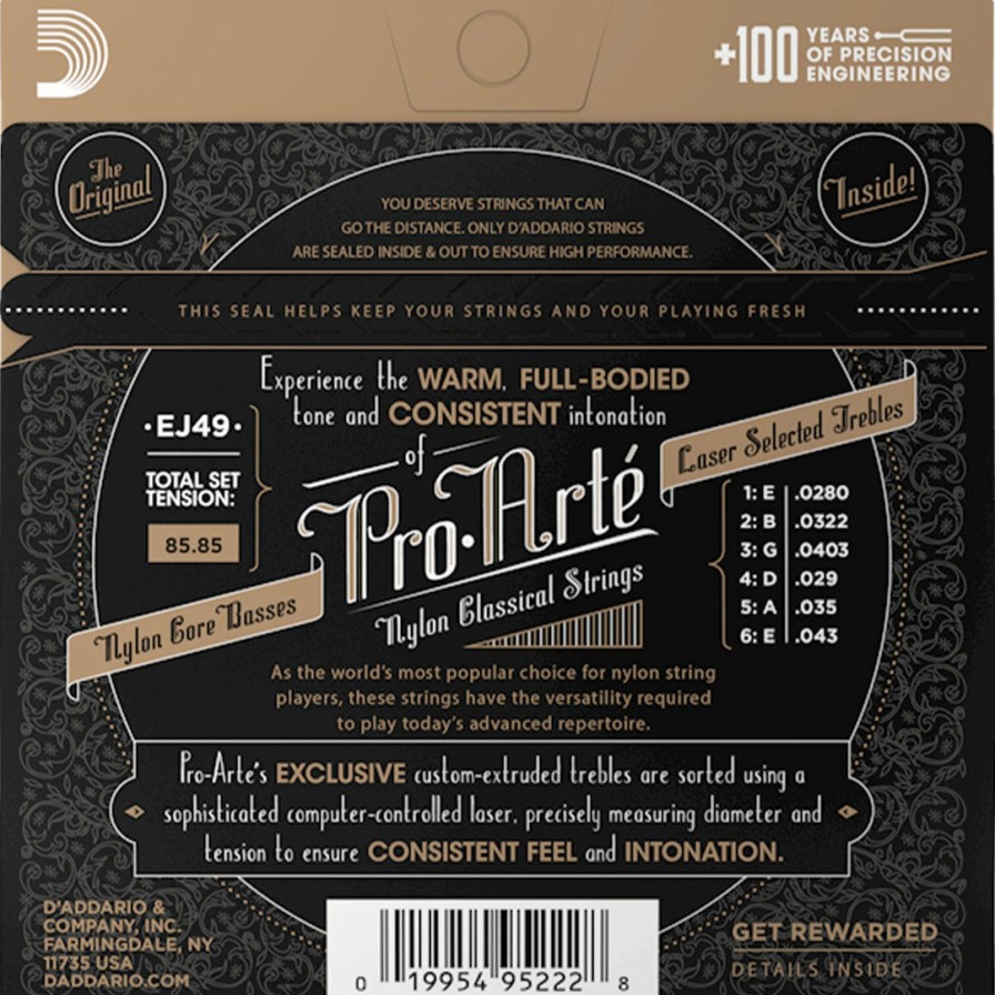 Strings D'Addario Guitar Strings | D'Addario Ej49 Pro-Arte Black Nylon Classical Guitar String Set, Normal