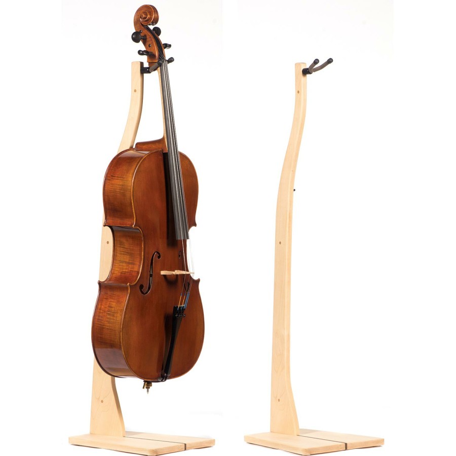 Accessories Zither Instrument Stands & Holders | Zither Handcrafted Solid Wood Cello Stand With Bow Holder