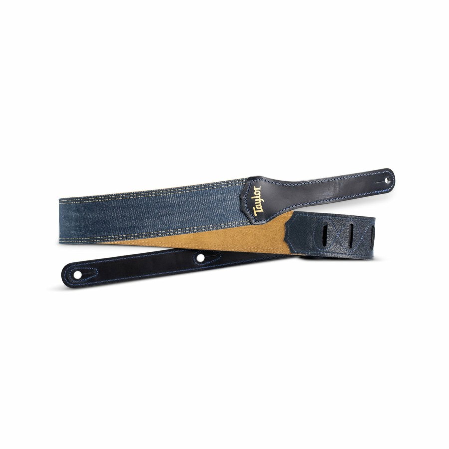 Accessories Taylor Guitars Instrument Straps | Taylor Blue Denim 2" Guitar Strap - Gold Logo