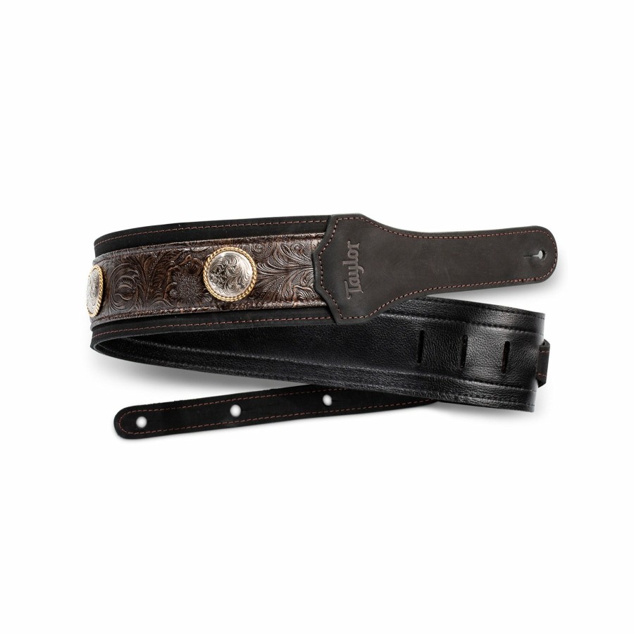 Accessories Taylor Guitars Instrument Straps | Taylor Grand Pacific 3" Nickel Concho Leather Guitar Strap