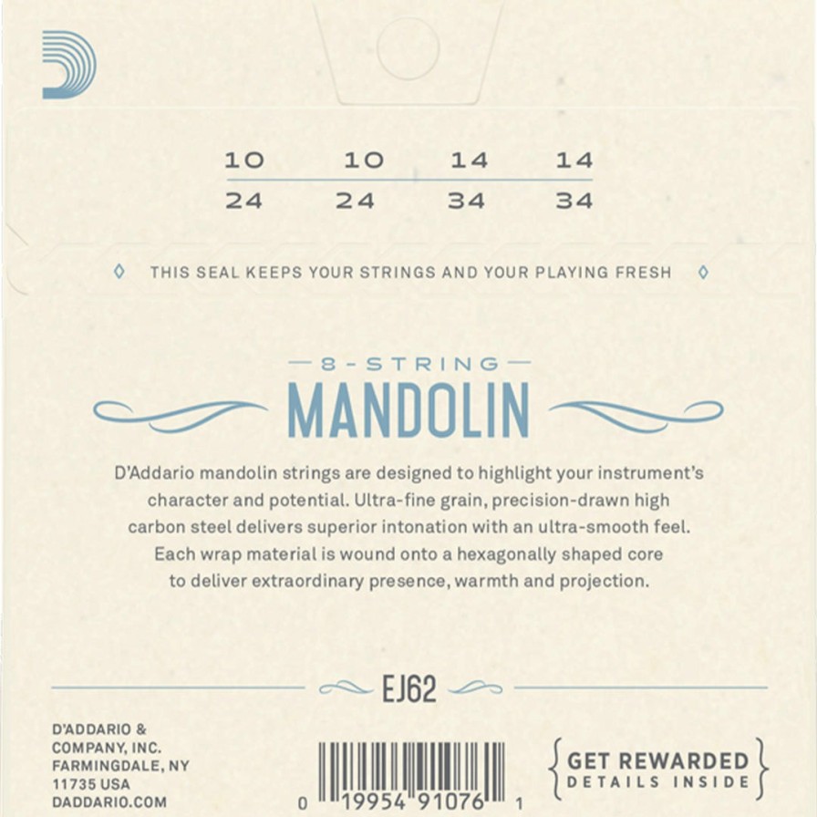 Strings D'Addario Mandolin Strings | D'Addario Ej62 80/20 Bronze Mandolin String Set, Light