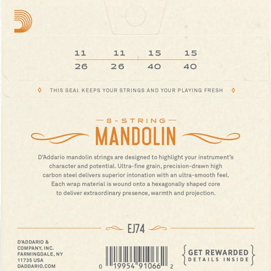 Strings D'Addario Mandolin Strings | D'Addario Ej74 Phosphor Bronze Mandolin String Set, Medium