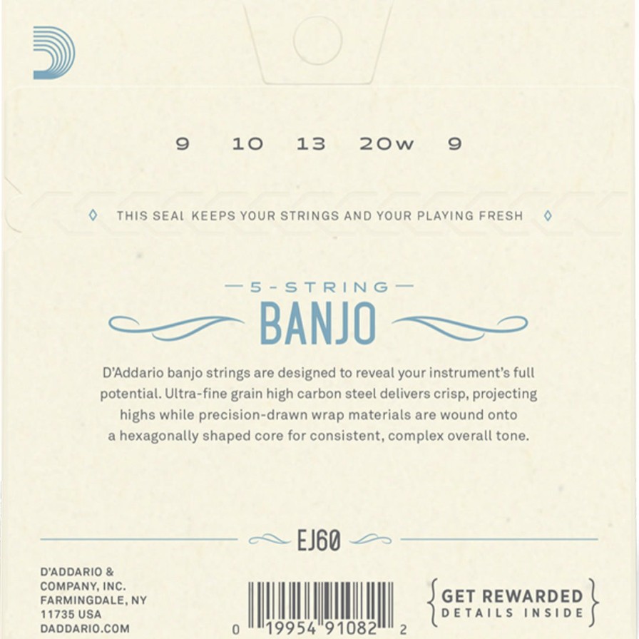 Strings D'Addario Banjo Strings | D'Addario Ej60 Nickel Wound 5-String Banjo String Set, Light